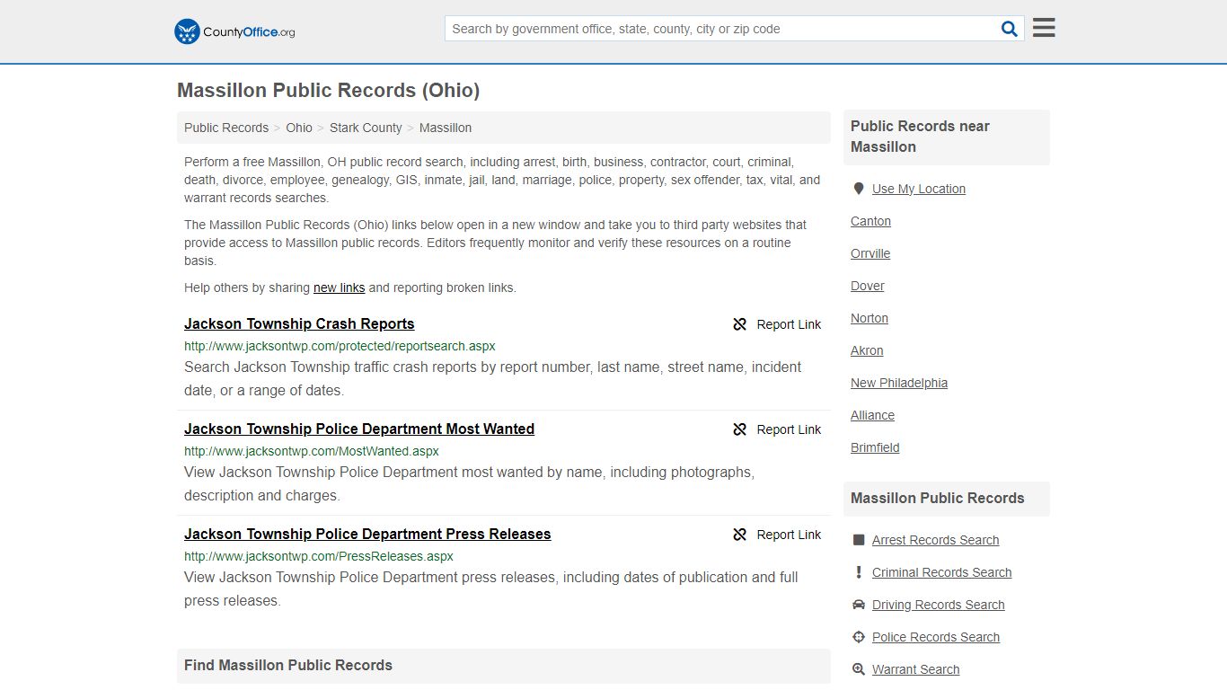 Public Records - Massillon, OH (Business, Criminal, GIS, Property ...