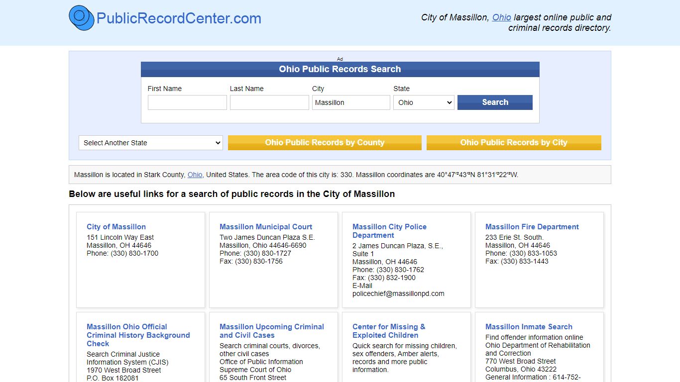 Massillon, Ohio Public Records and Criminal Background Check